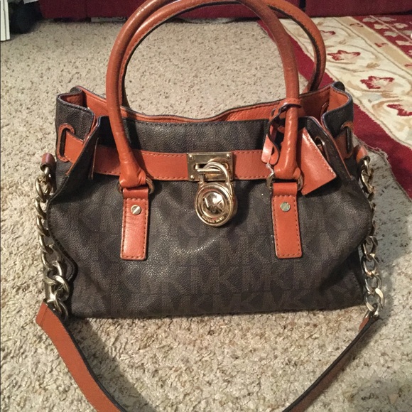 Michael Kors Handbags - MICHAEL KORS HAMILTON LOCK MONOGRAM SATCHEL PURSE